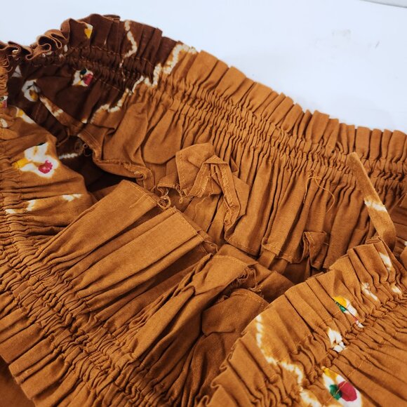 Vintage Hand Dyed Batik Long Skirt Tied Waist Brown Sepia - Picture 8 of 10